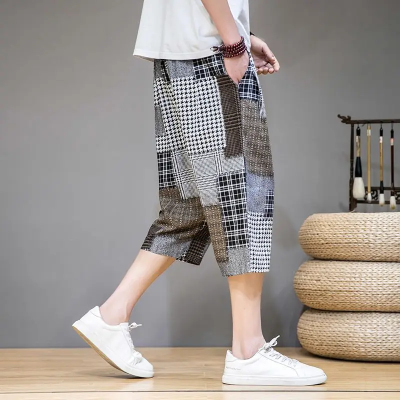 Summer Elegant Fashion Harajuku Slim Fit Ropa Hombre Loose Casual Sport All Match Cropped Pants Ice Shreds Straight Leg Shorts