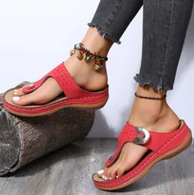 Women Platform Sandals Beach Casual Wedges Flip Flops Premium Orthopedic Open Toe Big Toe Anti-slip Outdoor PU Leather Shoes 