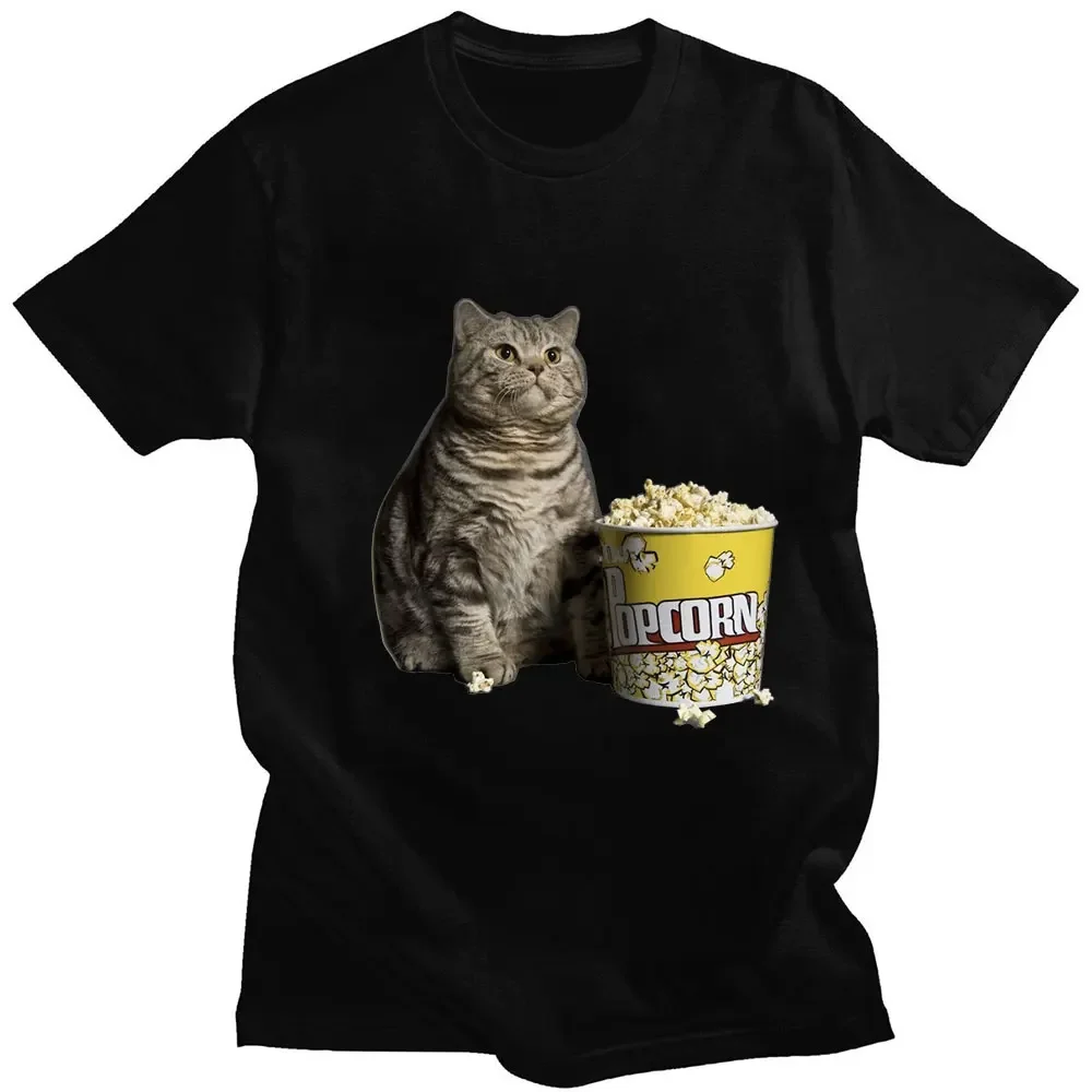 

Funny Popcorn Cat Print T-Shirt Men Women o-neck High Quality Cotton T Shirt Casual Breathable T Shirts Streetwear Male Tops
