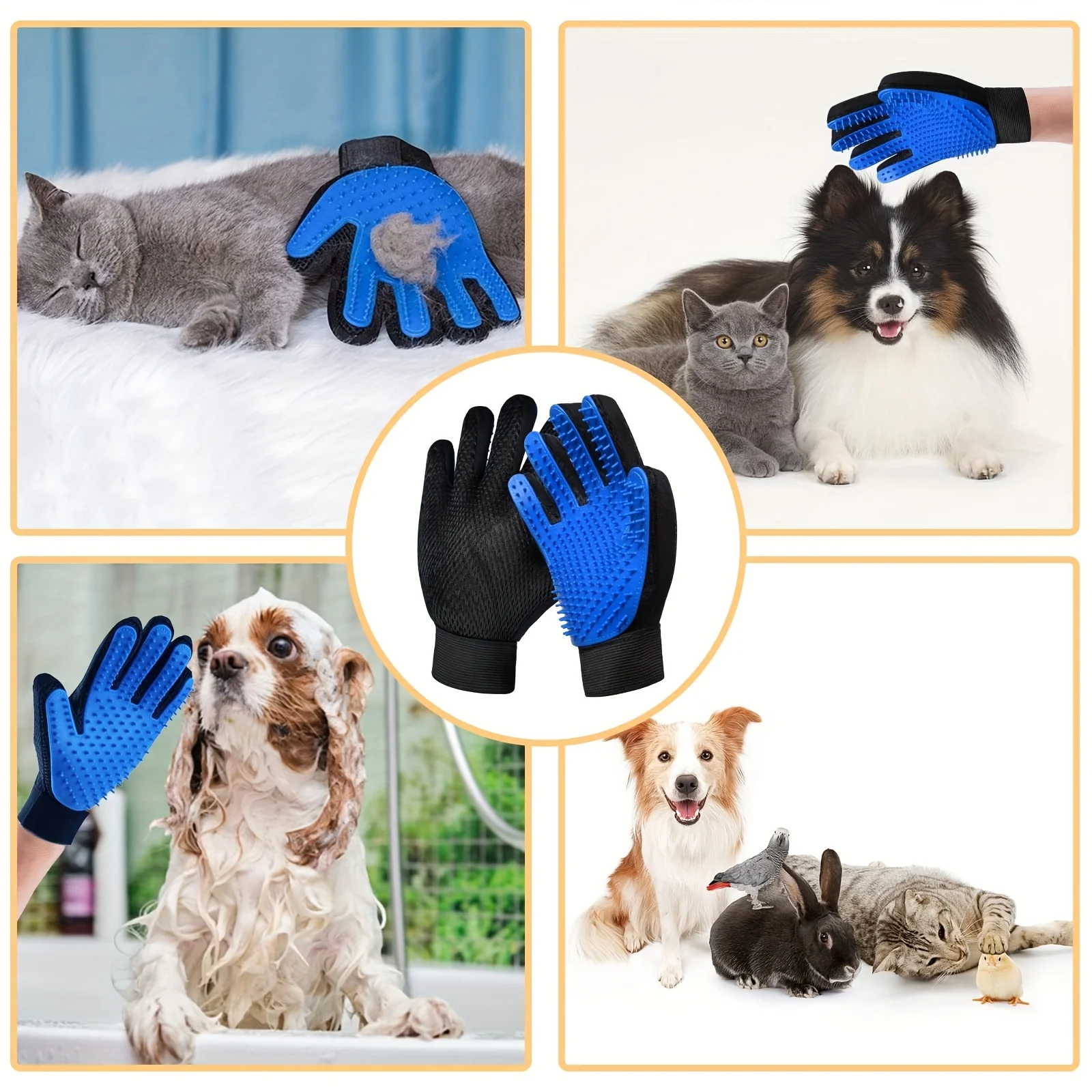 Pet Grooming & Massage Gloves - Silicone Hair Remover for Cats and Dogs, 2-Piece Set
