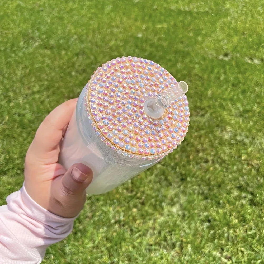 Double Wall Glass Cup 16oz Shimmer Glass Cup Sublimation Mason Glass Cups With Lid Straw Beer Glasses Summer Juice Coffee Cup