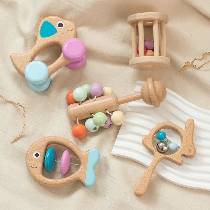 

Wooden Baby Rattle Toy Baby Teether Newborn Natural Wood Rattle Set for Infant Rodent Chew Play Montessori Grab Toy Toddler Toys