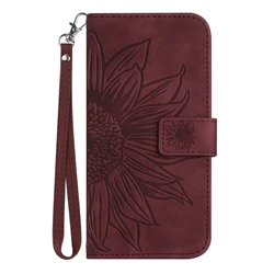 Luxury 3D Leather Wallet Flip Phone Case with Strap for Honor and Huawei Devices (Claret)