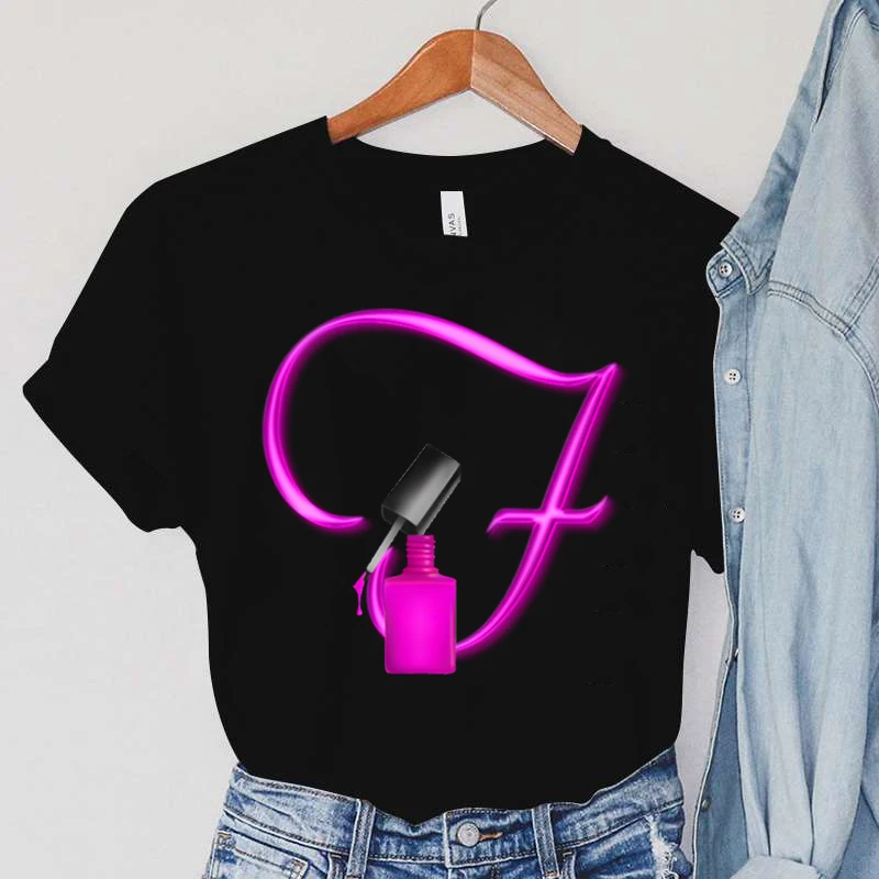 Nail Polish 26 Letters T Shirt Women Harajuku Streetweawr Women Tshirt
