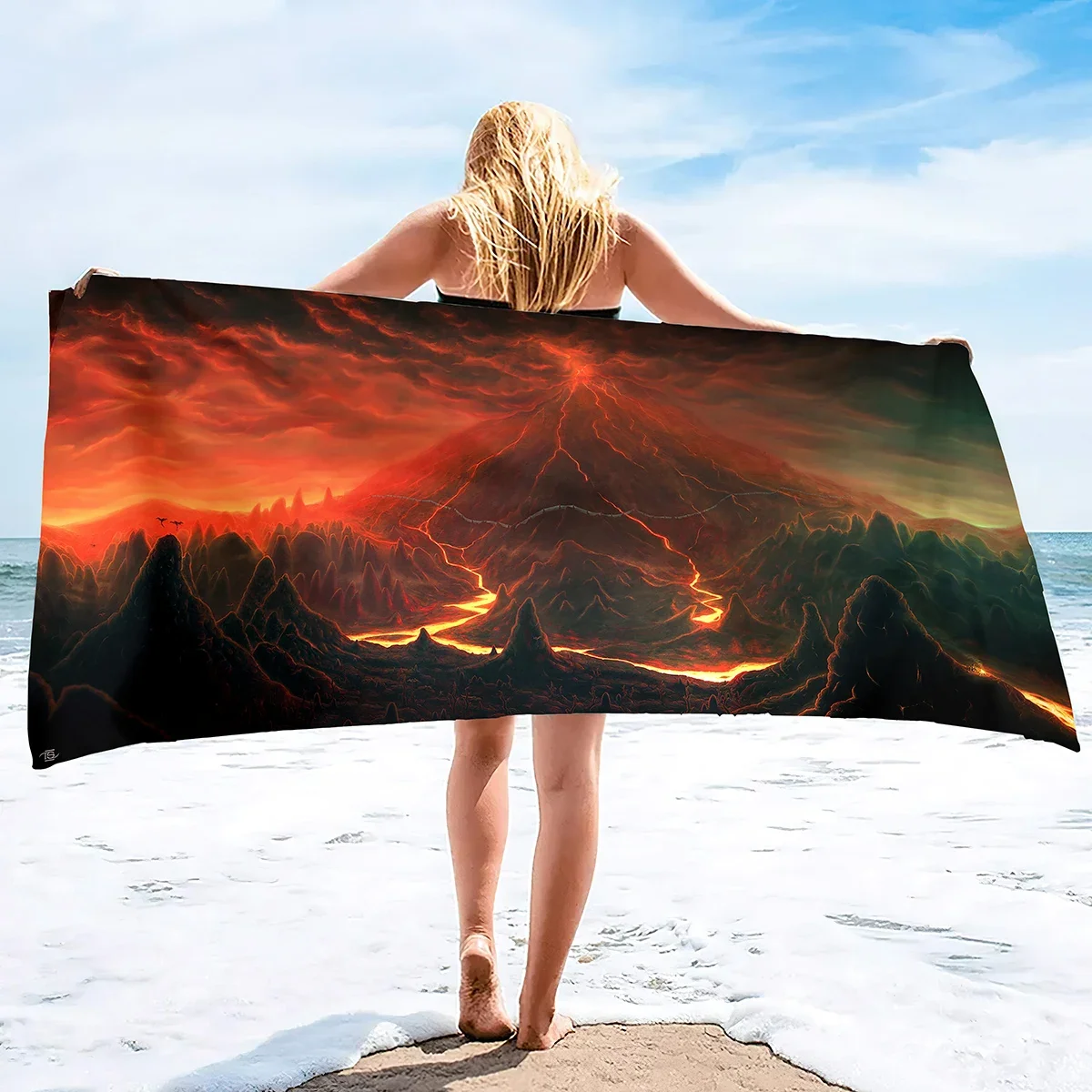 

Oversized Beach Towel,Volcano Ocean Quick Dry Sand Free Beach Towel Sand Blanket,Lightweight Absorbent Oversized Hand Towels