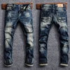 Italian Style Fashion Men Jeans Retro Black Blue Elastic Slim Fit Ripped Jeans Men Trousers Vintage Designer Casual Denim Pants