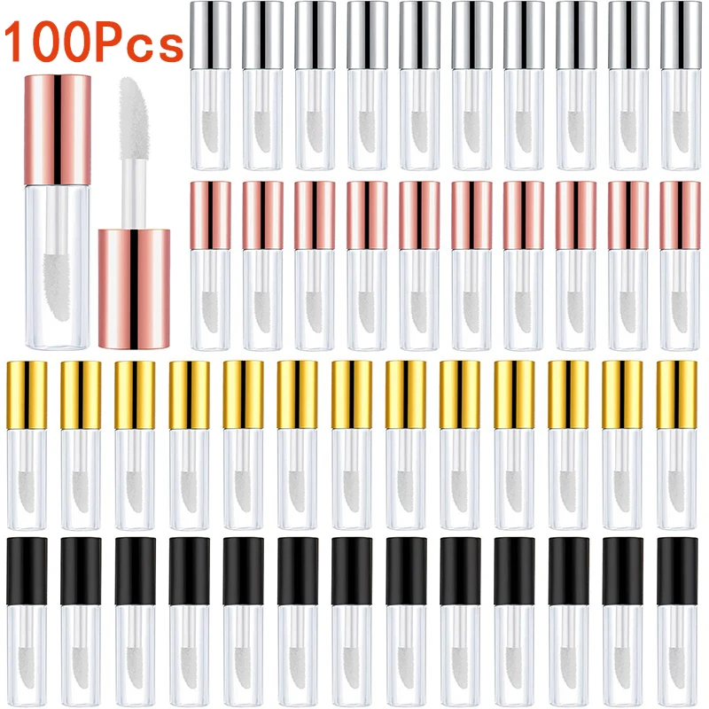 

100 шт., 1,2 мл, розовое золото, пустой блеск для губ, пластиковая элегантная жидкая помада «сделай сам», контейнер, Круглый Блеск для губ, аксессуары для губ