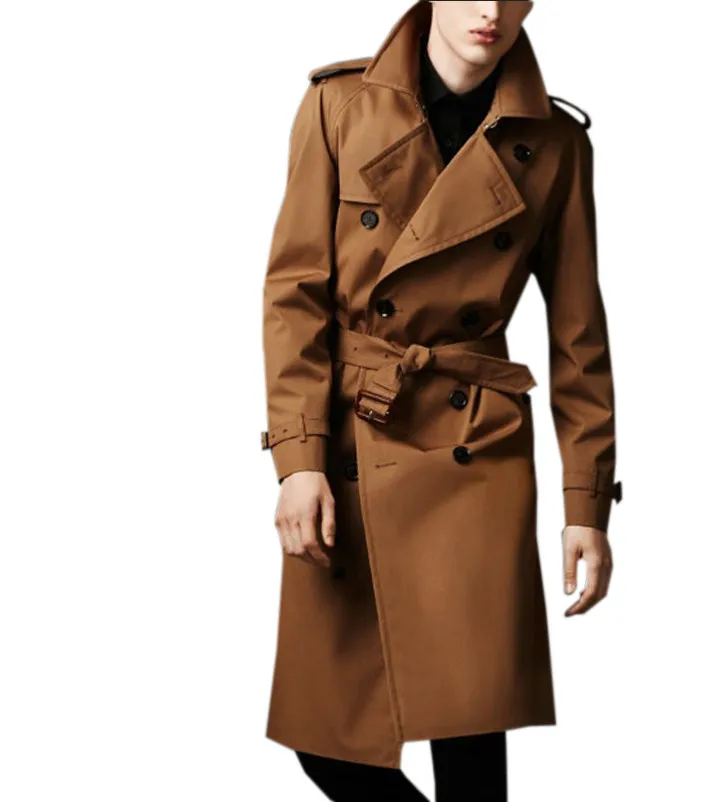 British Trend Long Windbreaker Europe Version Slim Fit Spring Autumn Casual Coat Double Breasted Business Men Fashion Trench