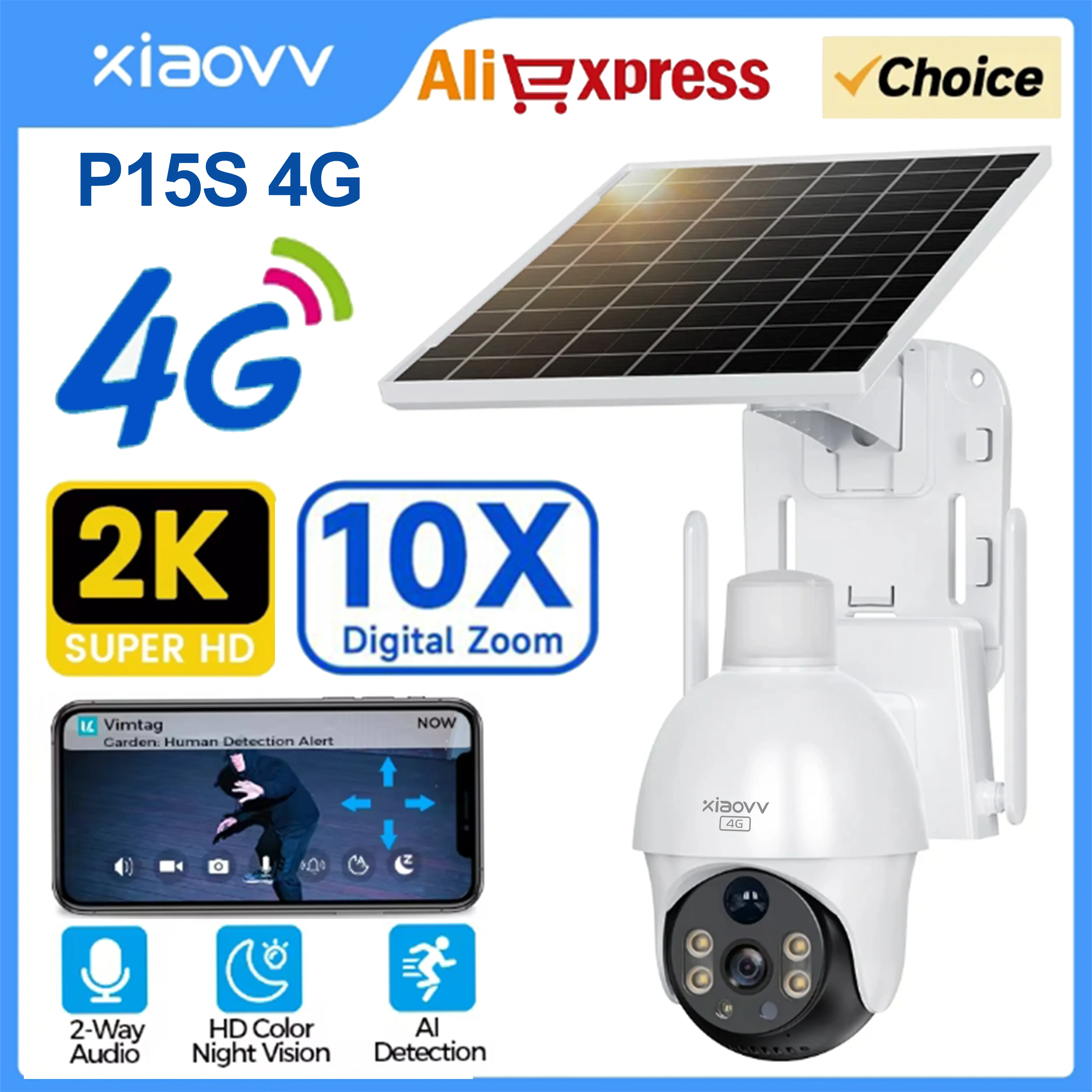 XIAOVV 4G Sim 6MP Solar Outdoor Cameras PTZ Surveillance Outdoor