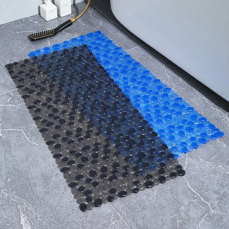 Transparent PVC Foot Floor Mat Anti Drop Long Strip Bathtub Creative Bedroom Entry Non Slip Bathroom Shower Room Cobblestone 1Pc
