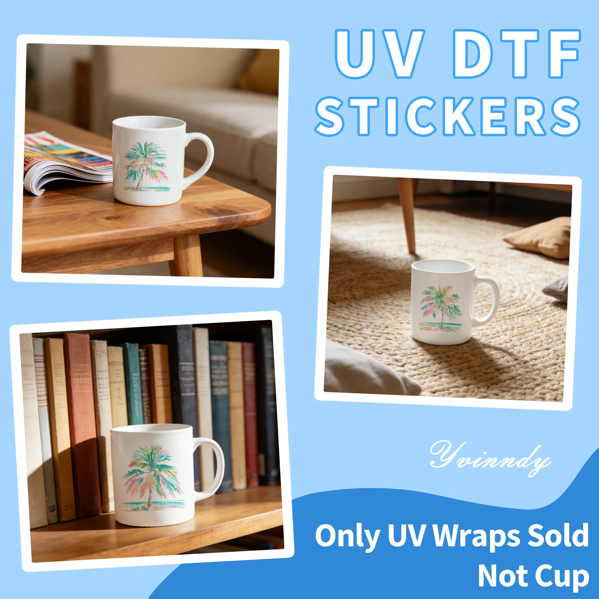 105개/세트 수채화 해변 야자수 UV DTF 전사 스티커 DIY 공예 키트 (크리스탈 라벨 포함) 16온스 유리병 포장 스티커