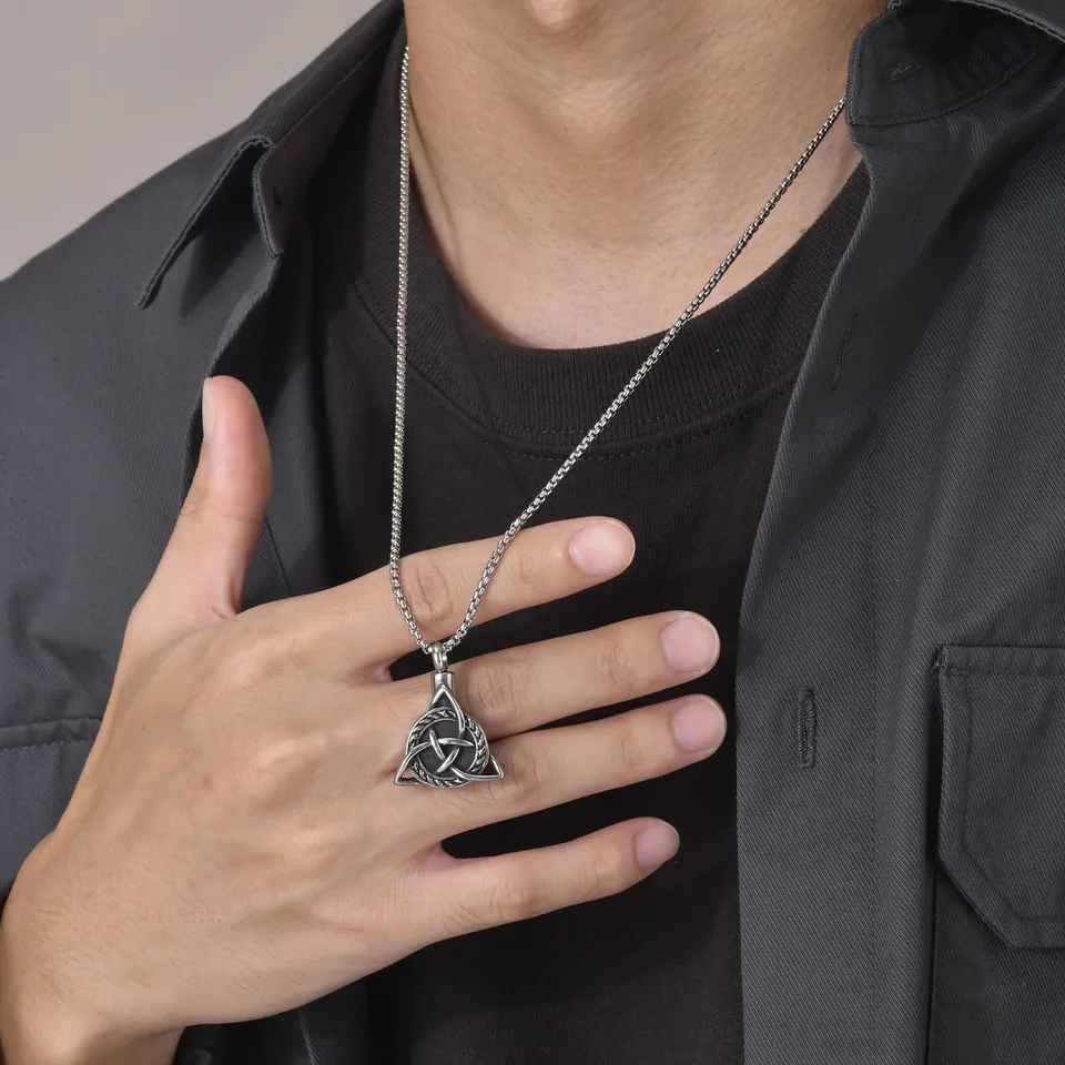 Men Celtic Knot Urn Necklaces for Ashes Cremation Jewelry, Rock Punk Stainless S Men Celtic Knot Urn Necklaces for Ashes Cremation Jewelry, Rock Punk Stainless S