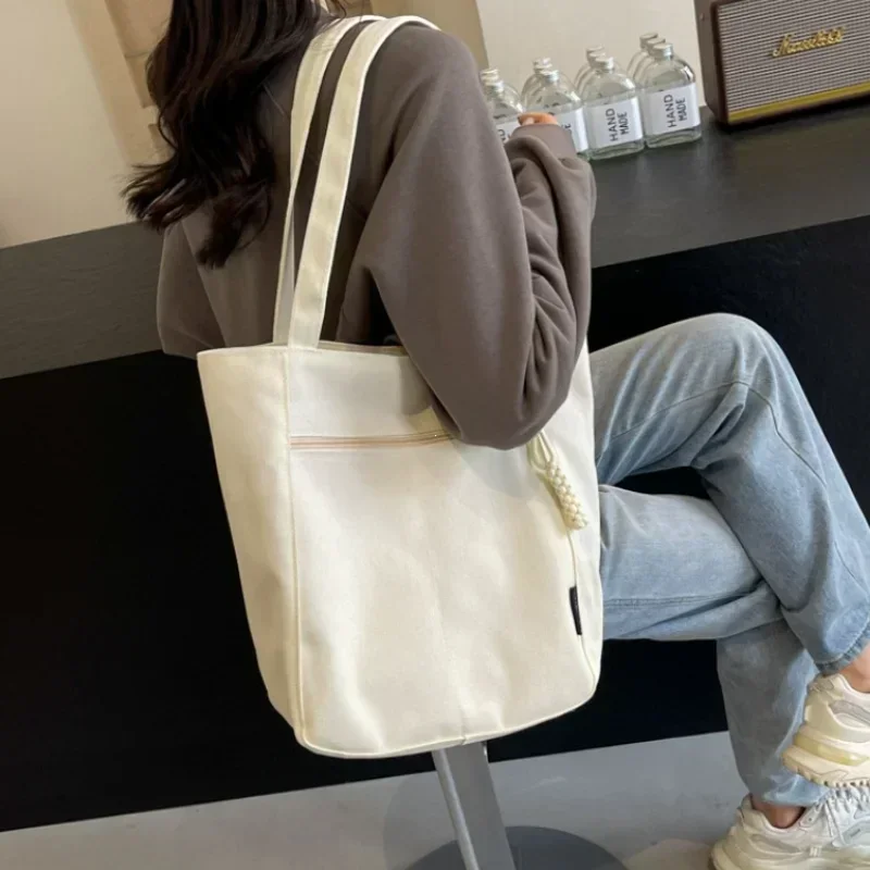 Winter Solid Vintage Canvas Shoulder Bag Fashion Leisure Art Student Handbag Large Capacity Commuter Women Tote Bag