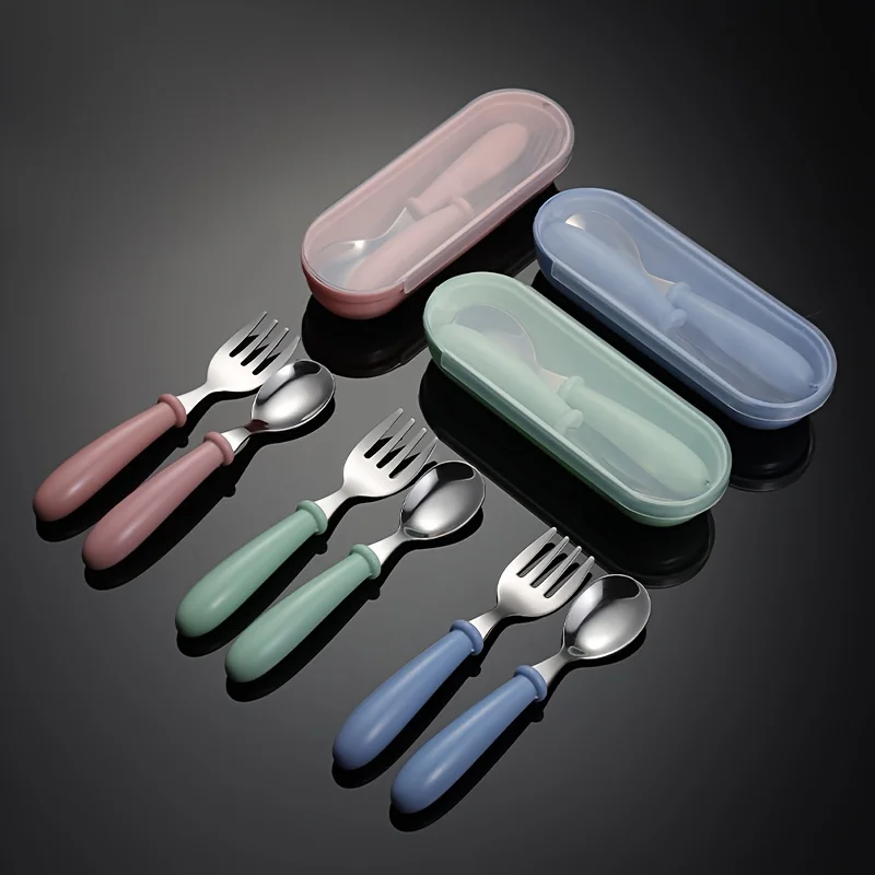 3Pcs/Set Complementary Food Training Fork Spoon Set Tableware Set Fork Spoon Dining Spoon Portable Tableware Set for Going Out