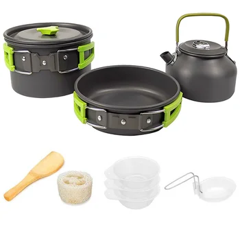 Outdoor camping cooking set hard aluminum alloy outdoor tableware kettle cooker cooking pots and bowls hiking barbecue picnic