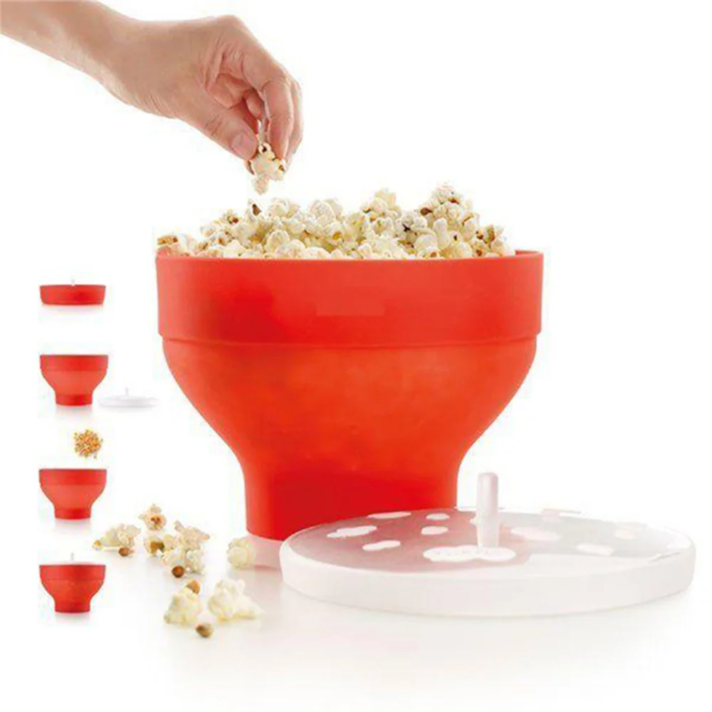 Ciotola Per Popcorn In Silicone Creativo Pieghevole Per La Casa Macchina Per Popcorn Per Microonde Con Coperchio Secchio Per Popcorn Da Forno