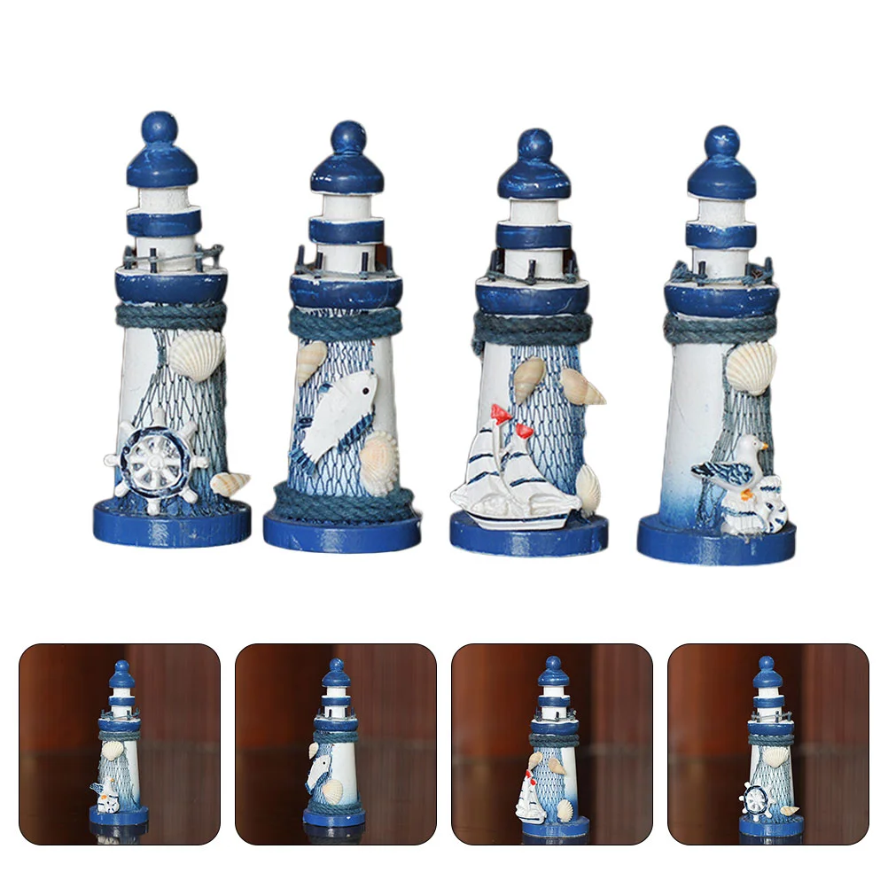 

Mini Lighthouse Mediterranean Style Ornament Wooden Decor Home Adornment Model Crafts