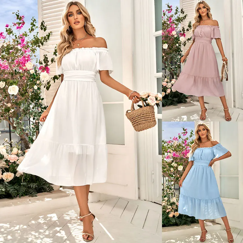 

Women's Summer Off Shoulder Dress Ladies Sexy Backless Dresses Female Long Party Clothing Woman Elegant White Casual Gowns 2023