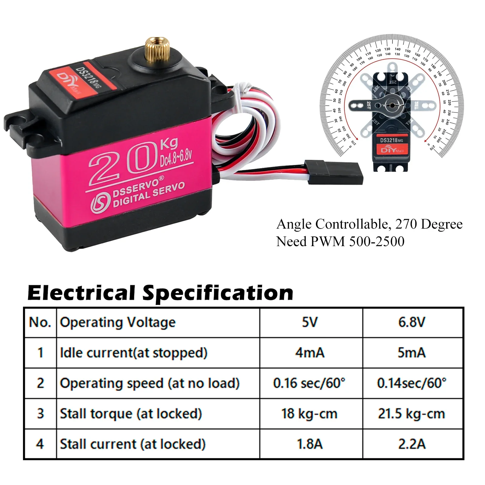 Drfeify Servo à Couple élevé QX‑6120MG Servomoteur Haute Pression 8,4 V