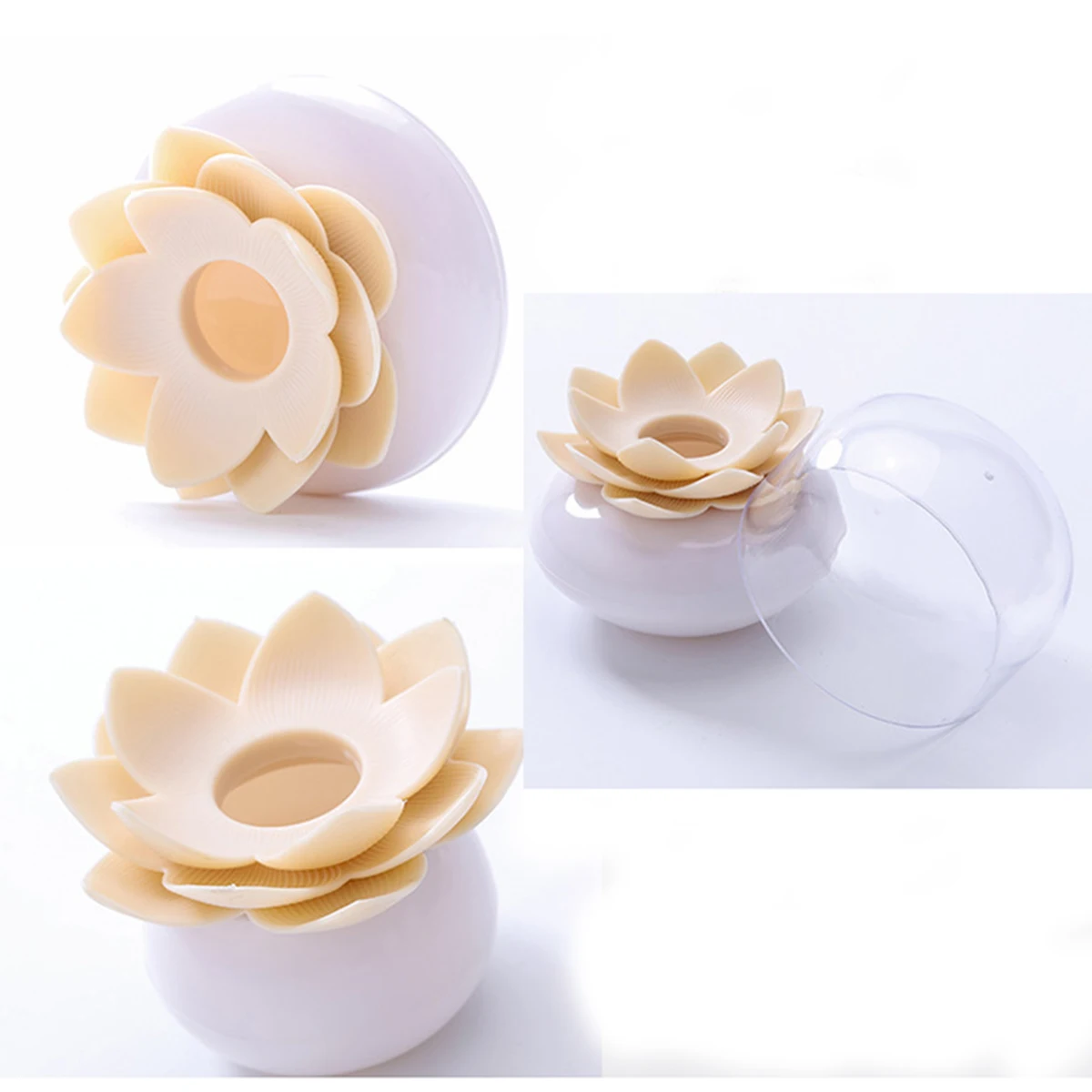 Description Picture 4 of itemHolder Cotton Swab Storage Box with Lid Toothpick Holders lotus Shape Storage Organizer Holder Bathroom Accessories