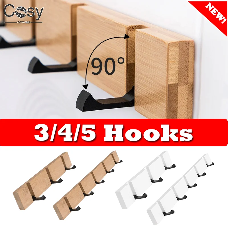 3/4/5 Hooks Wooden Invisible Hook for Clothes Hats Keys Aluminum Wall Mounted Door Key Storage Hanger Coat Towel Holder