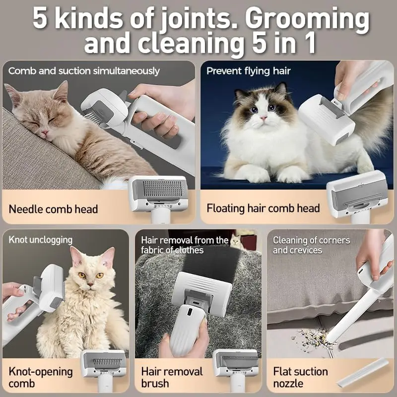 Wireless Handheld Pet Grooming Kit Cat & Dog Hair Vacuum Cleaner Station