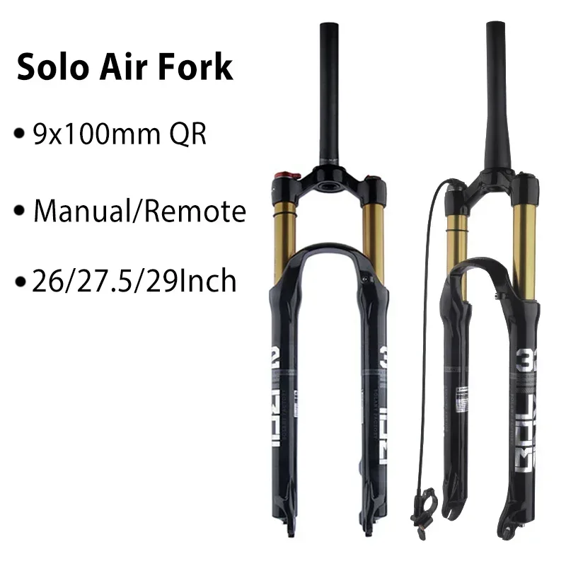 

BOLANY MTB Bike Fork Solo Air Bicycle Front Suspension 26/27.5/29inch Straight/Tapered Tube Lockout Magnesium Alloy QuickRelease