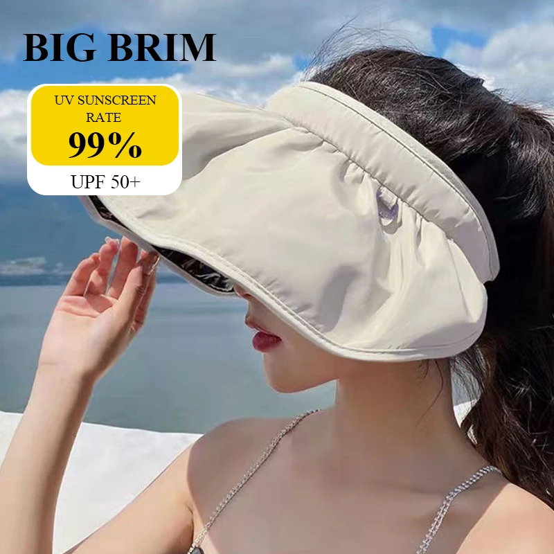 2024 UPF50+ Ice Silk Large Brim Hat Empty Top Adjustable UV Protection Sun Hat Women New Running Sports Cycling Empty Top Hat