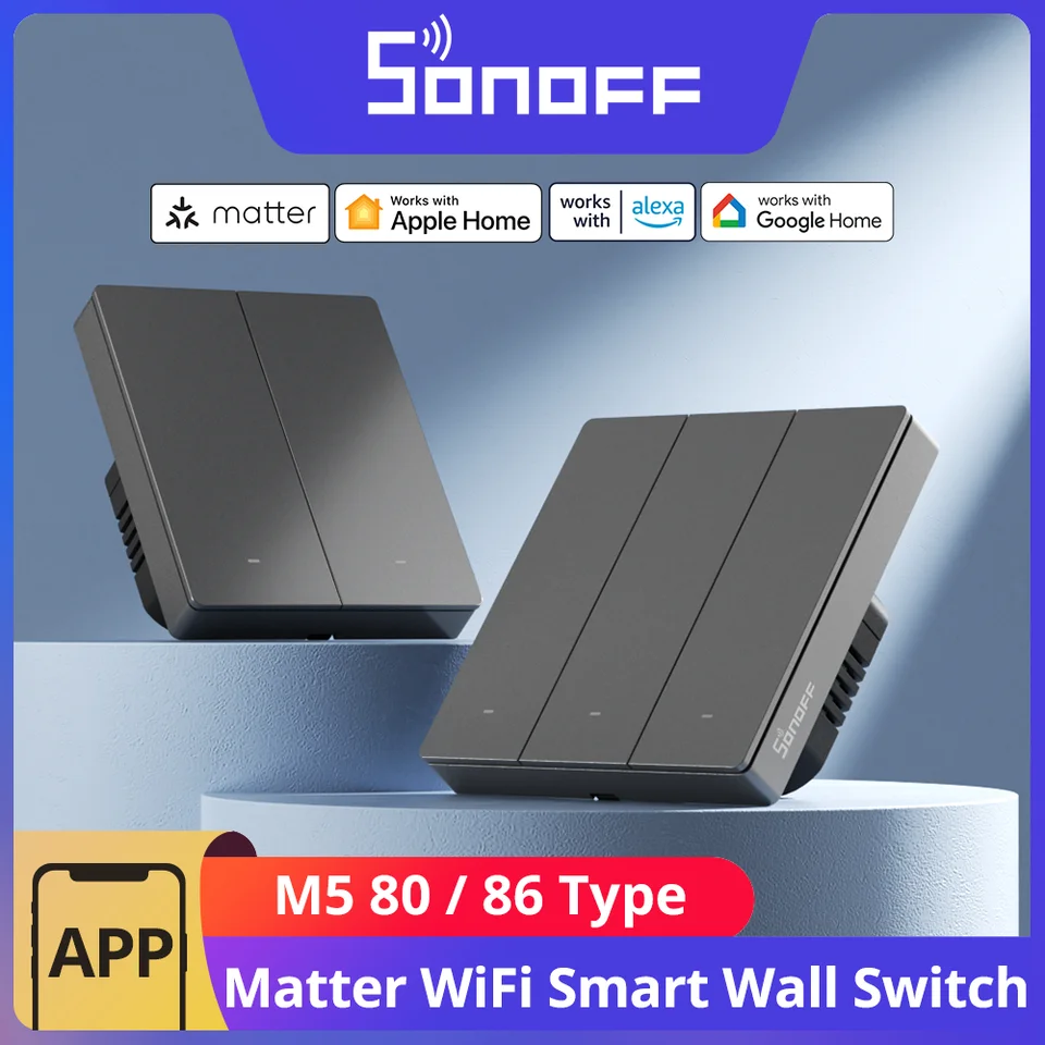 SONOFF M5-3C-80W Interruttore Smart A Parete – Pulsanti Fisici, Matter, Alexa, Google Home, Compatibile Apple Home