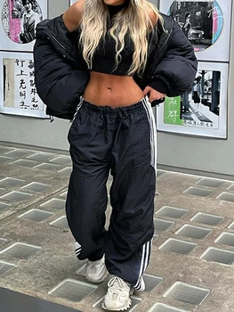 Women's Side Pockets Trousers, Side Horizontal Stripes Elastic Waist Sweatpants, Running Riding Jogging Long Pants 1