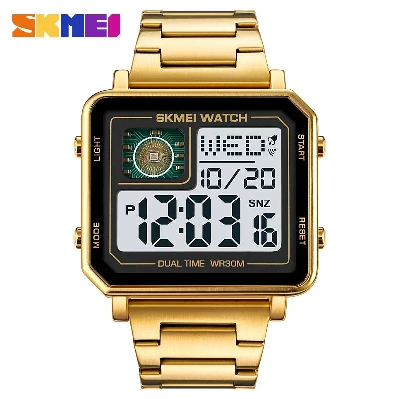 SKMEI 2033 Rectangle Mens Electronic Wristwatch Waterproof LED Square Metal Style Digital Watch for Men Sport 2025 Reloj Hombre