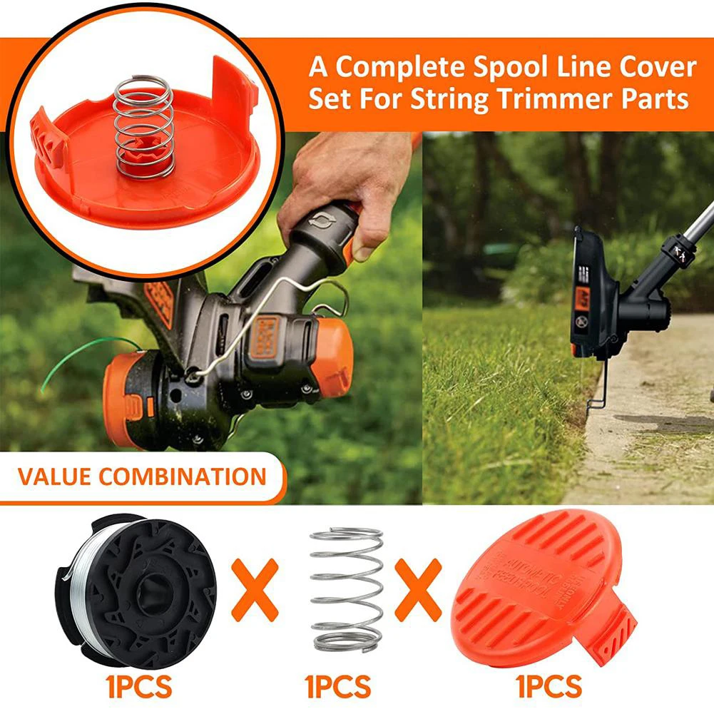 Trimmer Spool &Cap Cover & Spring For Black Decker For Cordless Grass Trimmer Blade Cutter Lawn Mower Accessories Parts