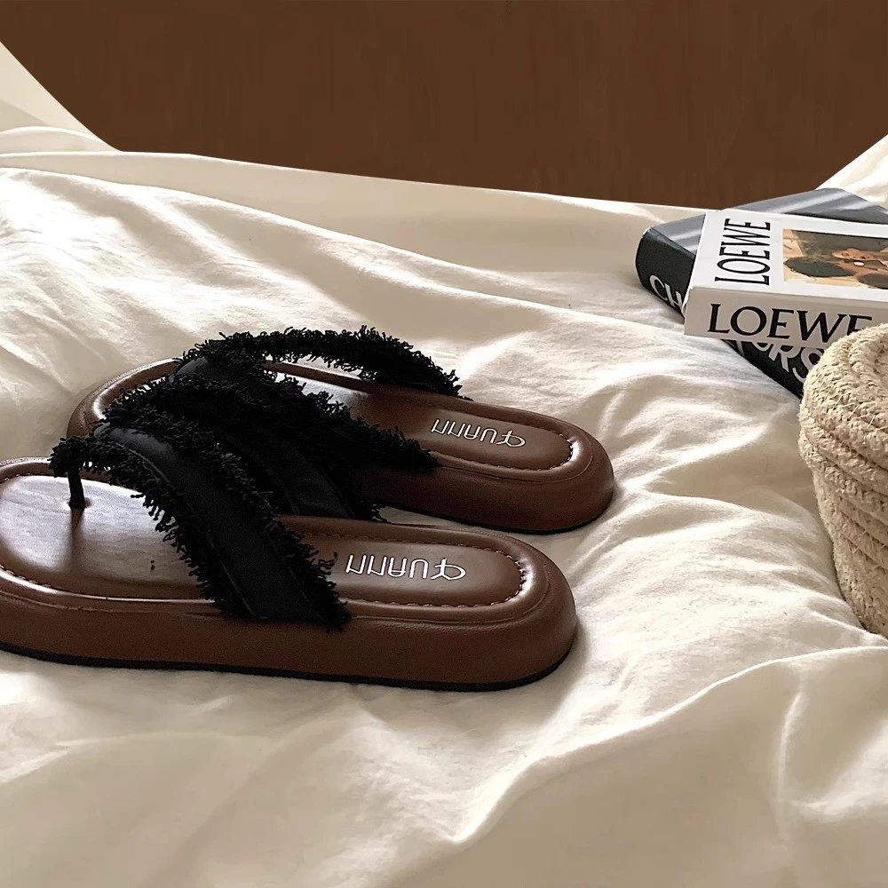 2025 New Herringbone Slippers for Women's Summer Flat Bottomed Toe Beach Leisure Beach Sandals - 3