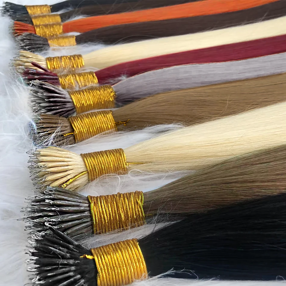 Straight Nano Ring Human Hair Extension 50/100/300 Strands Human Remy Hair Extensions Microlink Capsule Keratin Fusion Hair 2