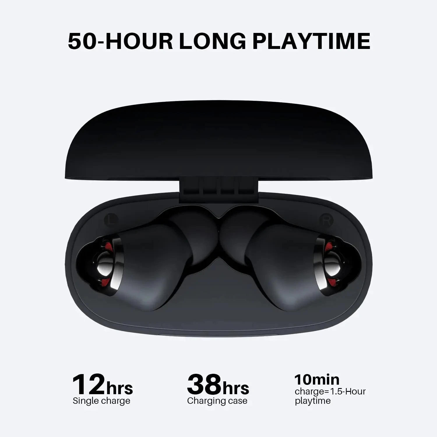 Tribit FlyBuds C1 트루 와이어리스 이어버드, 블루투스 5.2, 4 마이크, 50H 재생 시간 클리어 통화, 볼륨 조절