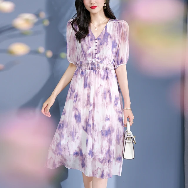 Purple High Neck Dress Midi, Women's Occasion Dresses, Classy