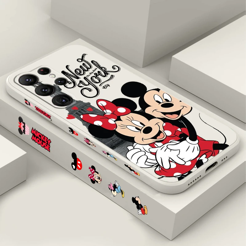 Disney Minnie Mickey London Liquid Left Rope Per Samsung Galaxy S24 S23 S22 S21 S20 Fe S10 Ultra Plus Lite 5G Cover Tpu