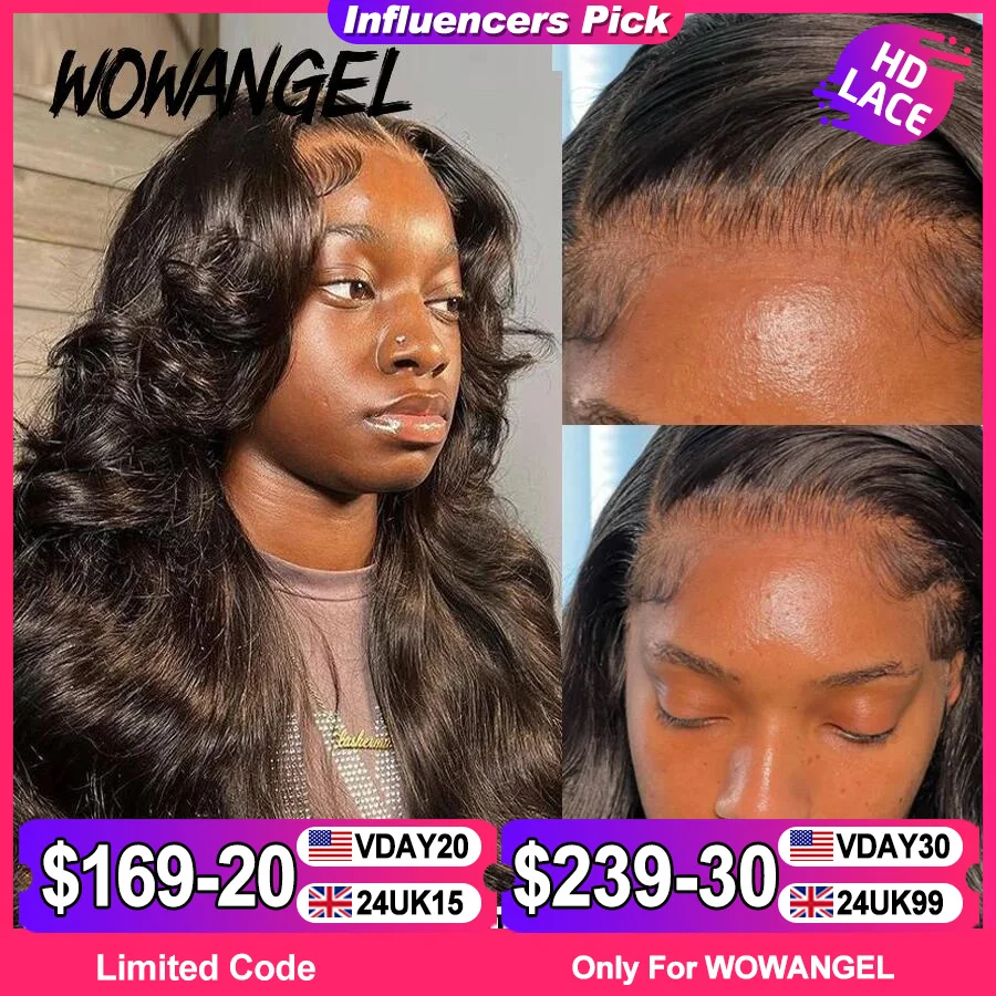 Wow Angel 250% 13x6 HD Lace Front Wig Swiss Lace Melt Skin Pre Plucked  Natural Scalp Body Wave Human Hair Wig For Woman Glueless