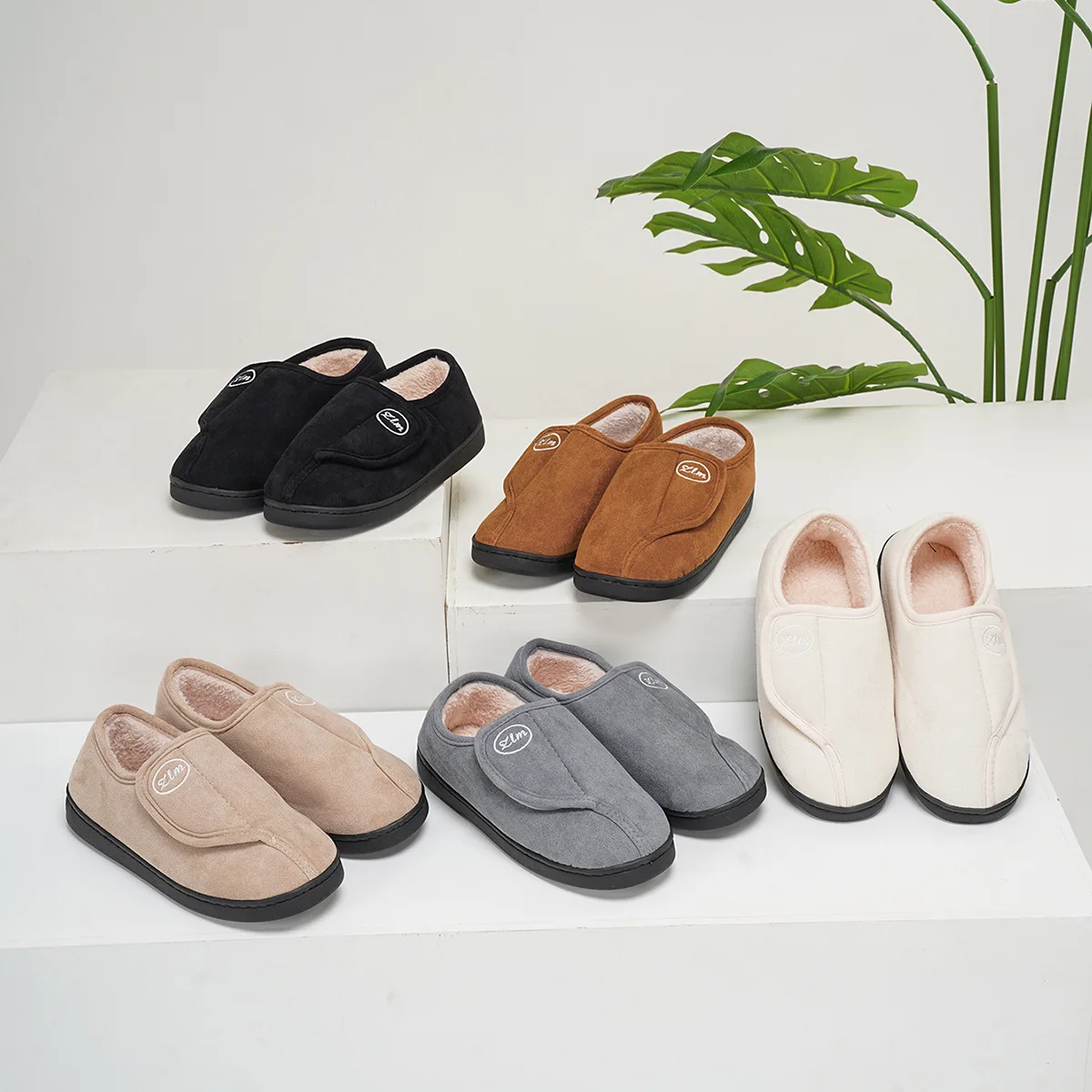 House Shoes for Men Suede Leather Slippers Non-Slip Slip-on Shoes Comfy Warm Plush Indoor/Outdoor for Diabetic Swollen Feet 3