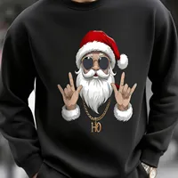 Men's Black Casual Graphic Fleece Pullover - Warm for Weekend