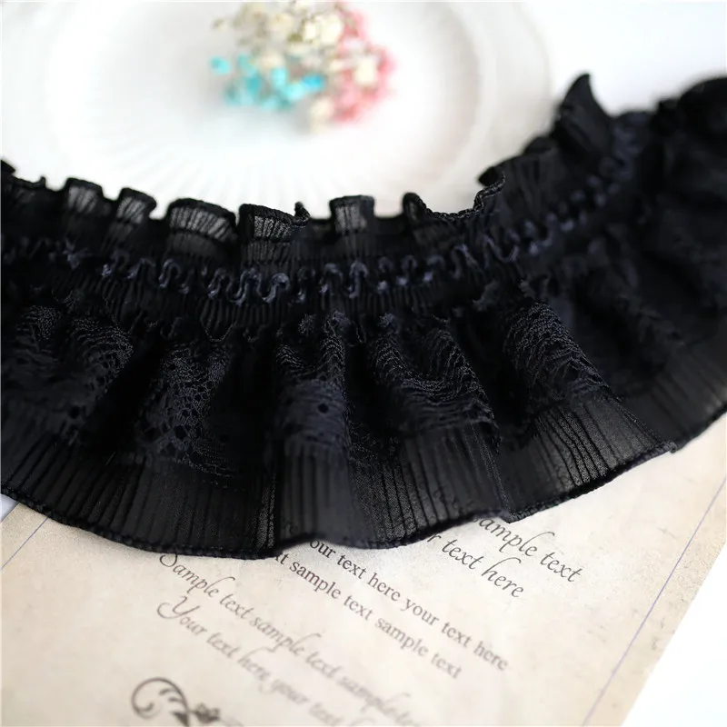 Lace Fabric Chiffon Lace Fabric 8CM Wide Chiffon Stretch Lace Needlework Elastic Ruffle Trim Ribbon Frills Collar Fringe For Sewing Apparel Fabric