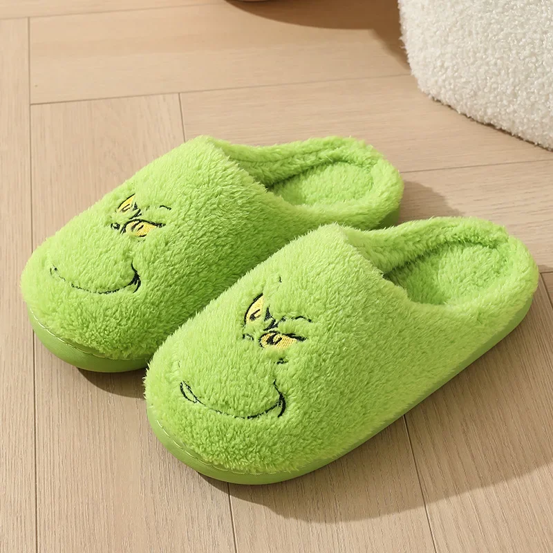 New Cute Home Christmas Grinch Warm Winter Cotton Slippers Couple Men and Women Thick-soled Soft-soled Shoes Thick Non-slip 3