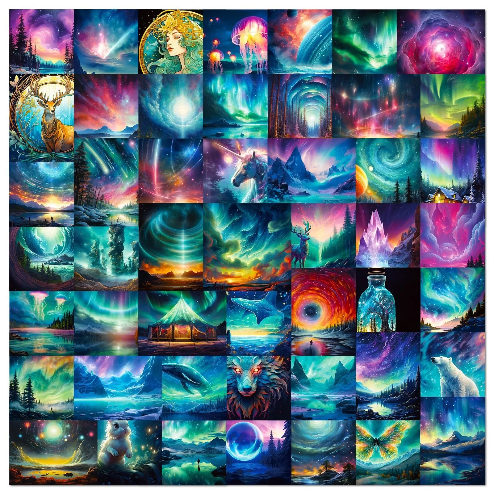 

10/50Pcs Dreamy Colorful Northern Lights Graffiti Stickers DIY Stationery Scrapbook Travel Luggage Skateboard Decoration Sticker