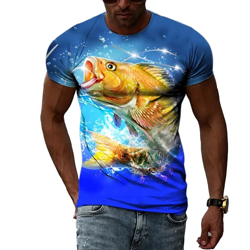 Summer Fashion Fishing Pattern T Shirts For Men Casual 3D Print