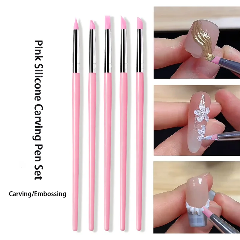 5Pcs/set Silicone Nail Brush UV Gel Polish Tip 3D Image DIY Dotting Polish Brushes Pen Professional DIY Manicure Tools 2