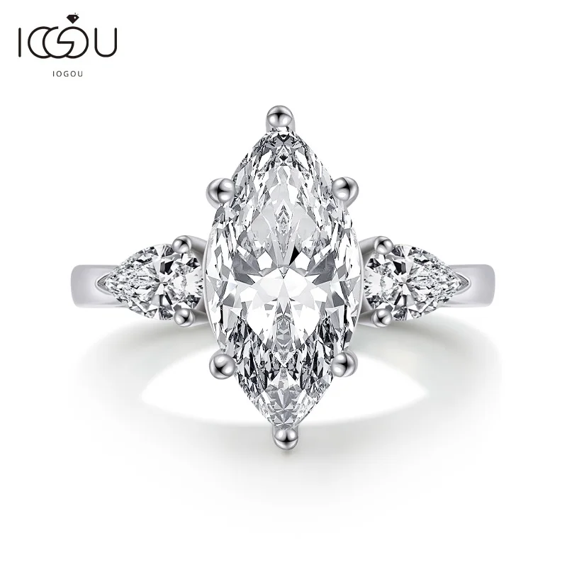 

Женское Обручальное Кольцо IOGOU, обручальное кольцо из стерлингового серебра 925 пробы с маркизом и белым сапфиром, ювелирное изделие в подарок