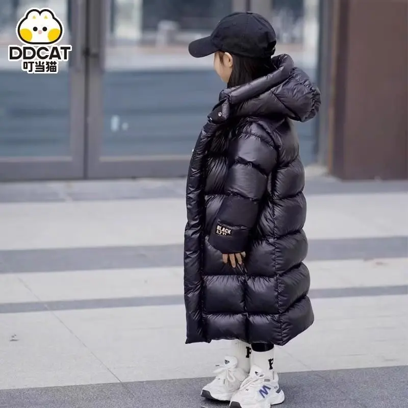 Winter jacket for Boys Girls Long Length Down Jacket Black Thickened Hooded Coat Big Childrens Kids Jacket 6-14