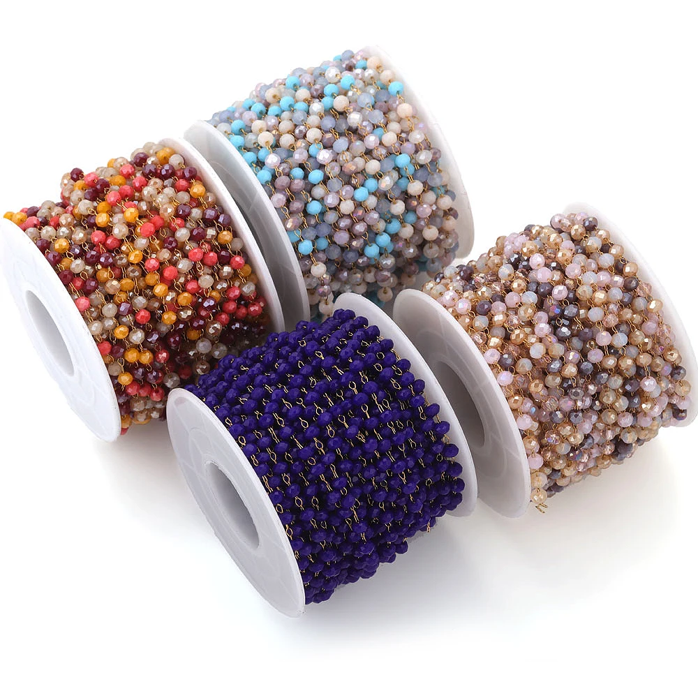 

1m No Fade Crystal Stone Stainless Steel Chain Beaded Chains for Necklace Bracelet Sweater Chain Jewelry Making DIY Wholesale