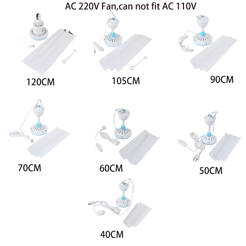 40cm 50cm 60cm 70cm 90cm 105cm 120cm AC 220V US Plug Ceiling Fan Hanging Fan On off switch for home and more K1KF cooling fan