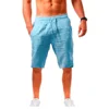New Men's Cotton Linen Shorts Pants Male Summer Breathable Solid Color Linen Trousers Fitness Streetwear Lace up Bottoms 6